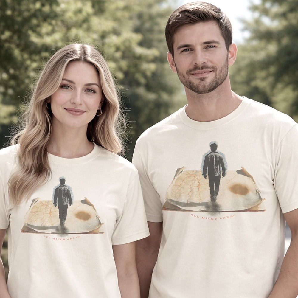 All Miles Ahead Lone Traveler Walking Worn Map Tee